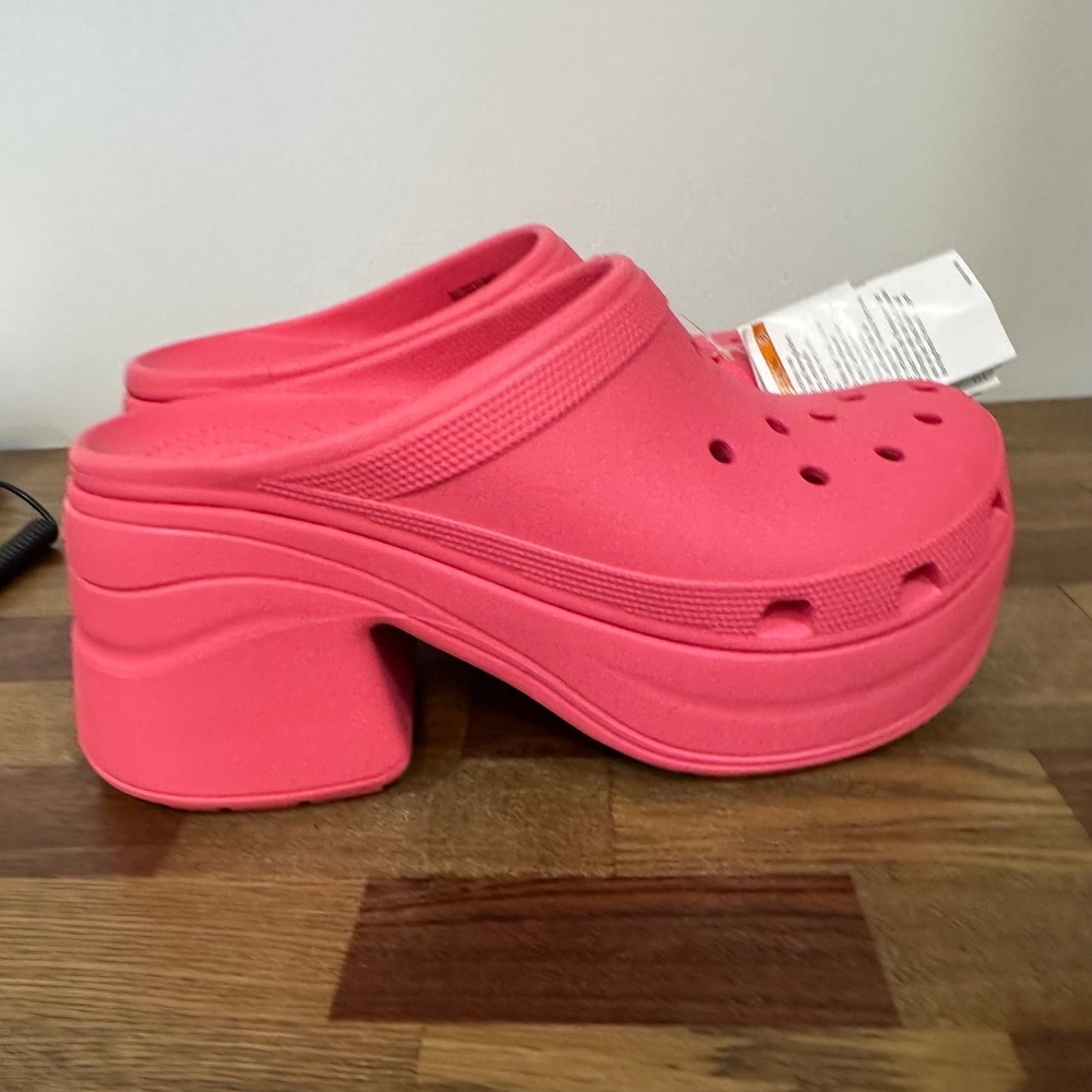 CROCS Womens Siren Clogs 12 Hot Pink Rubber Platform Heel Closed Toe Chunky - Picture 5 of 6